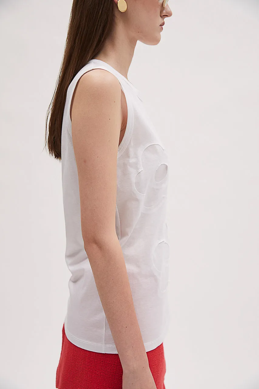 Flower Sleeveless Tee - White