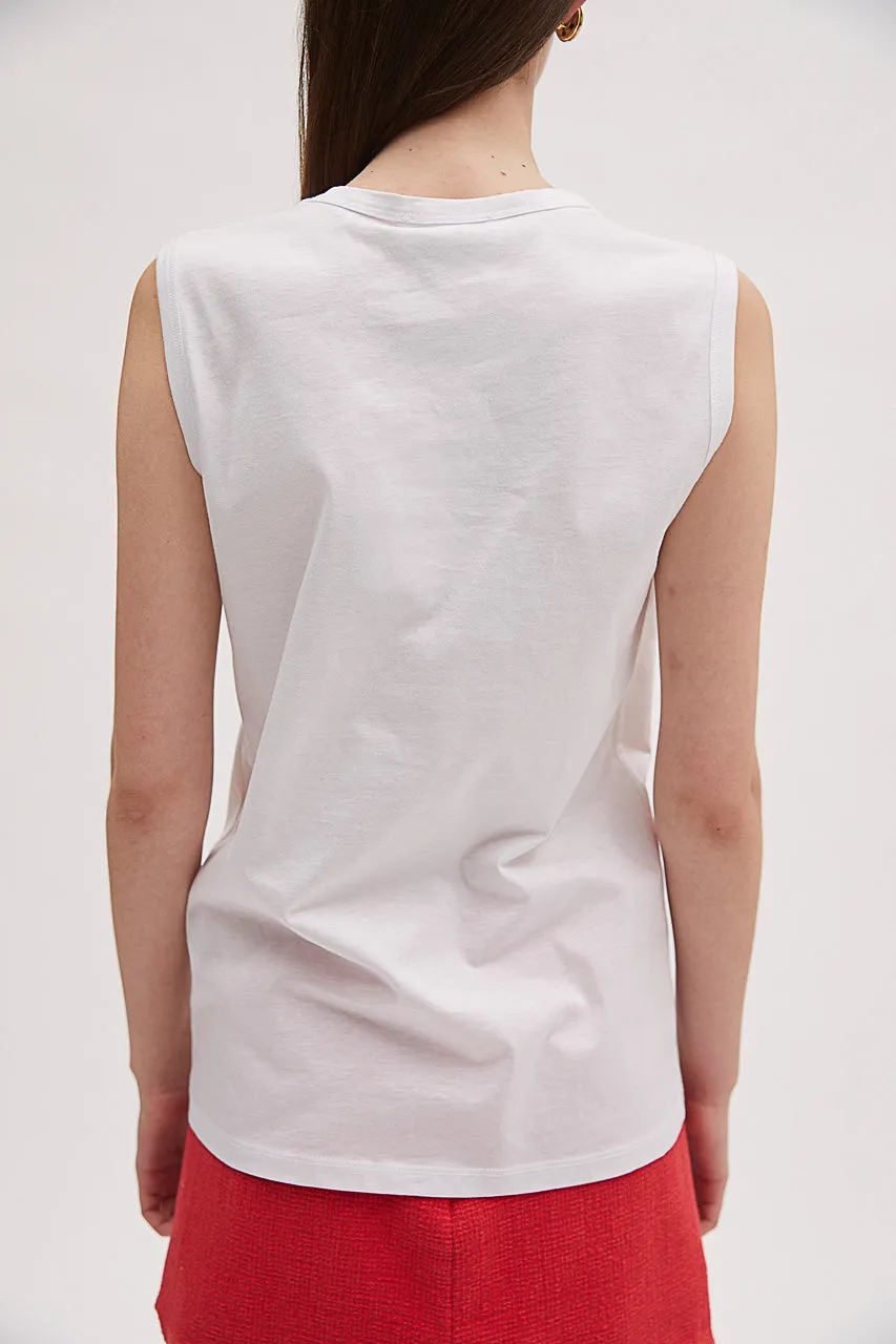 Flower Sleeveless Tee - White
