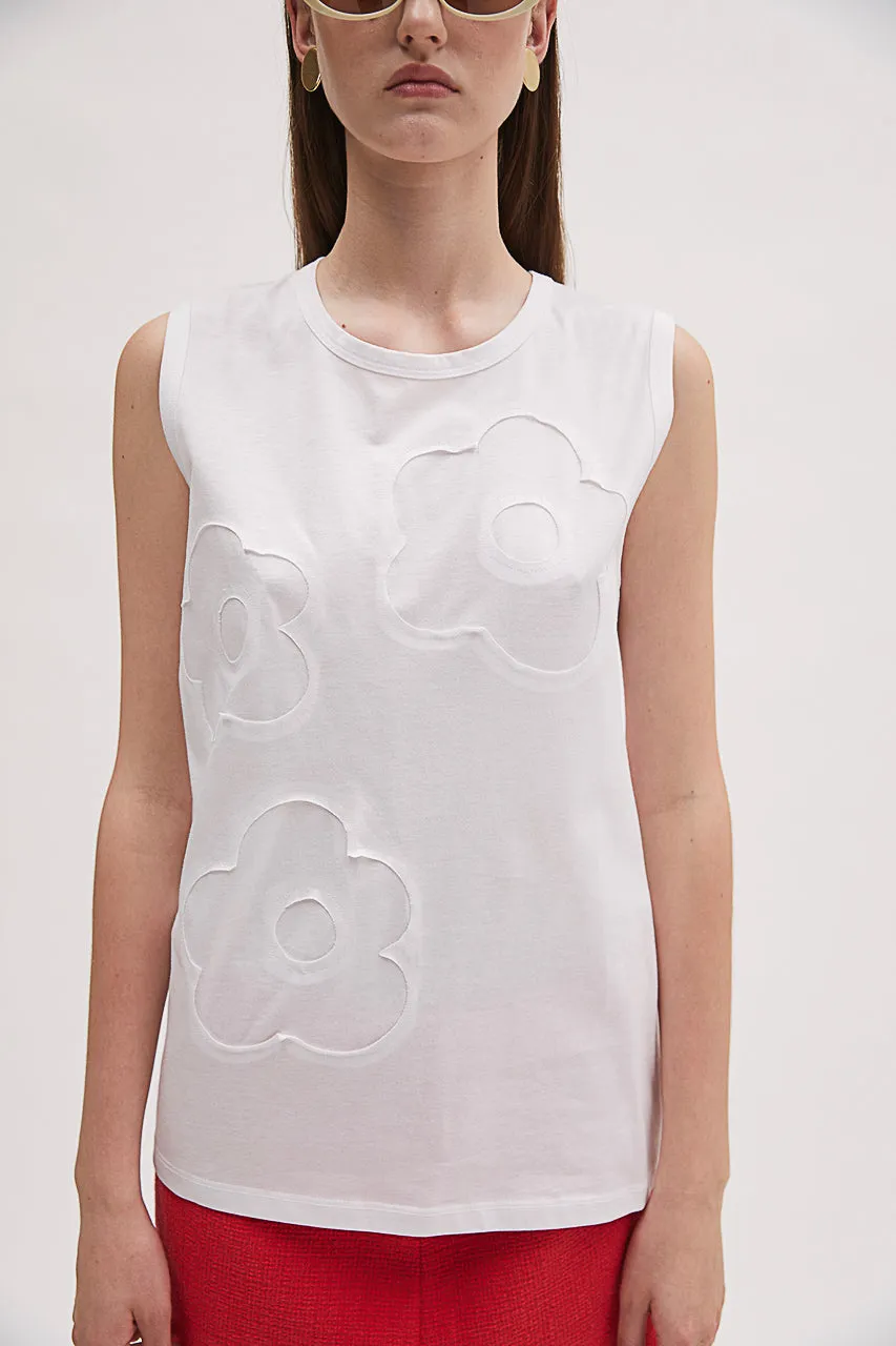 Flower Sleeveless Tee - White