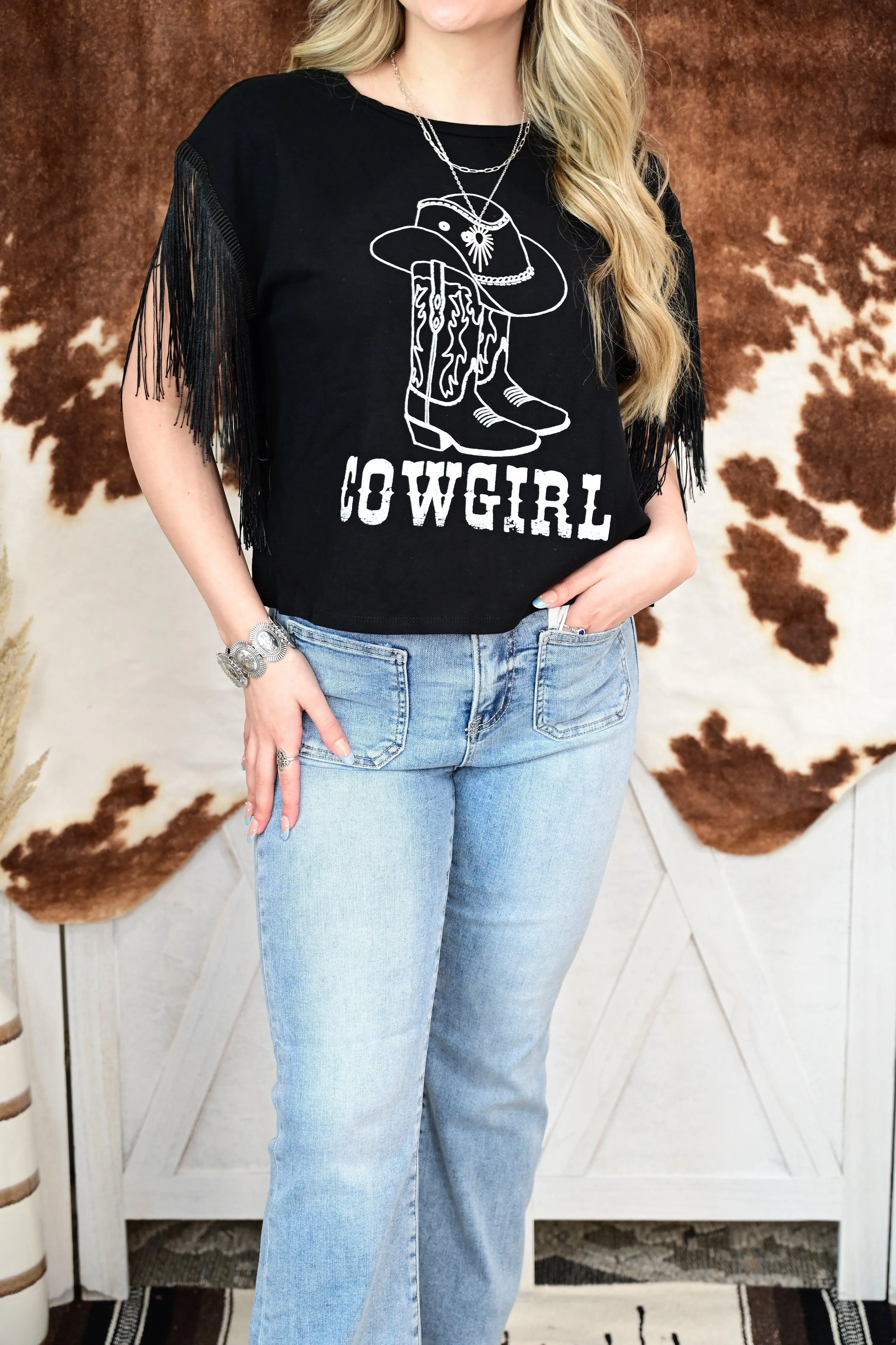 FRANCESCA FRINGED COWGIRL GRAPHIC T (FINAL SALE)