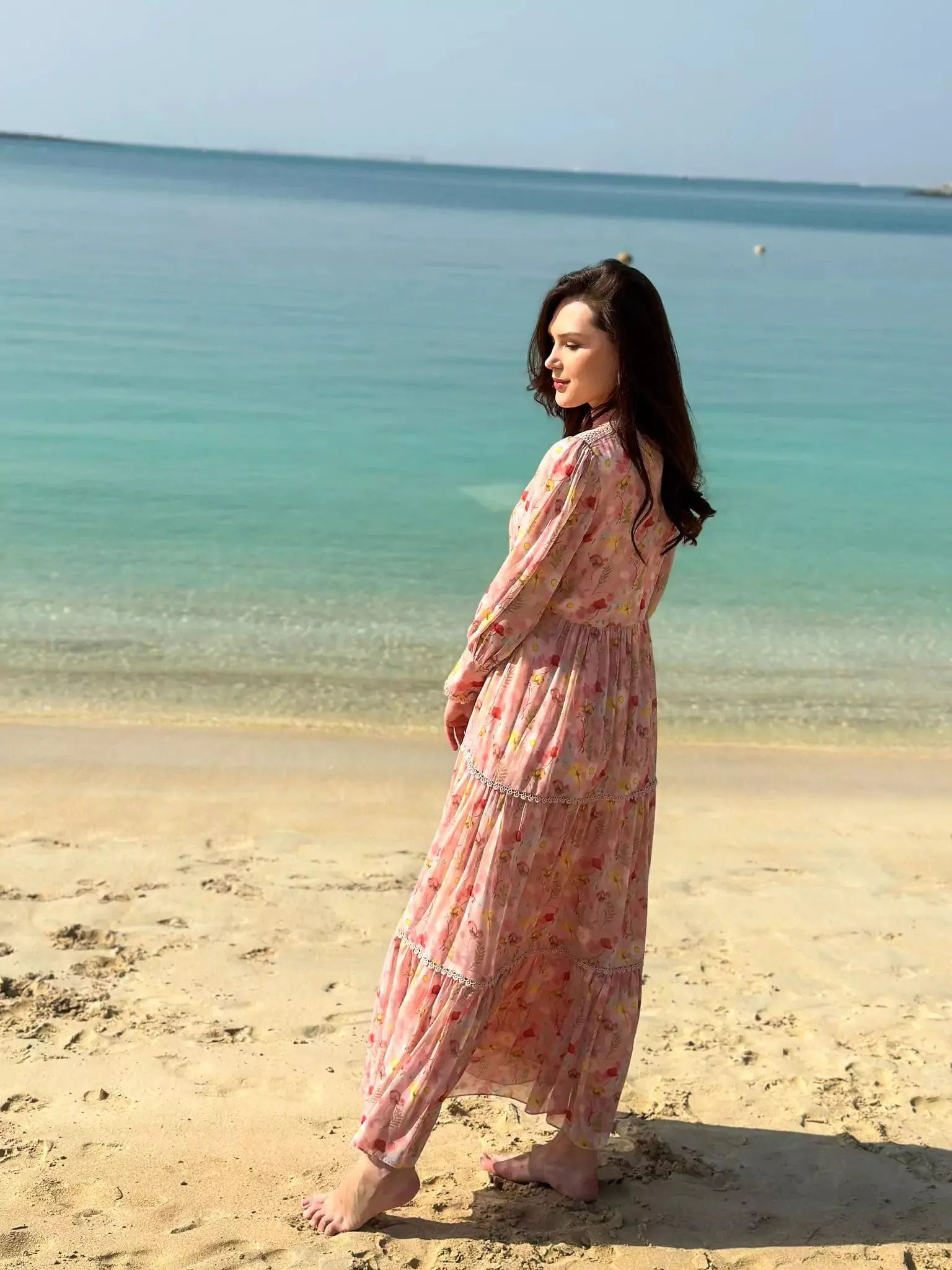Hannah Lace Pastel Pink Floral Long Dress