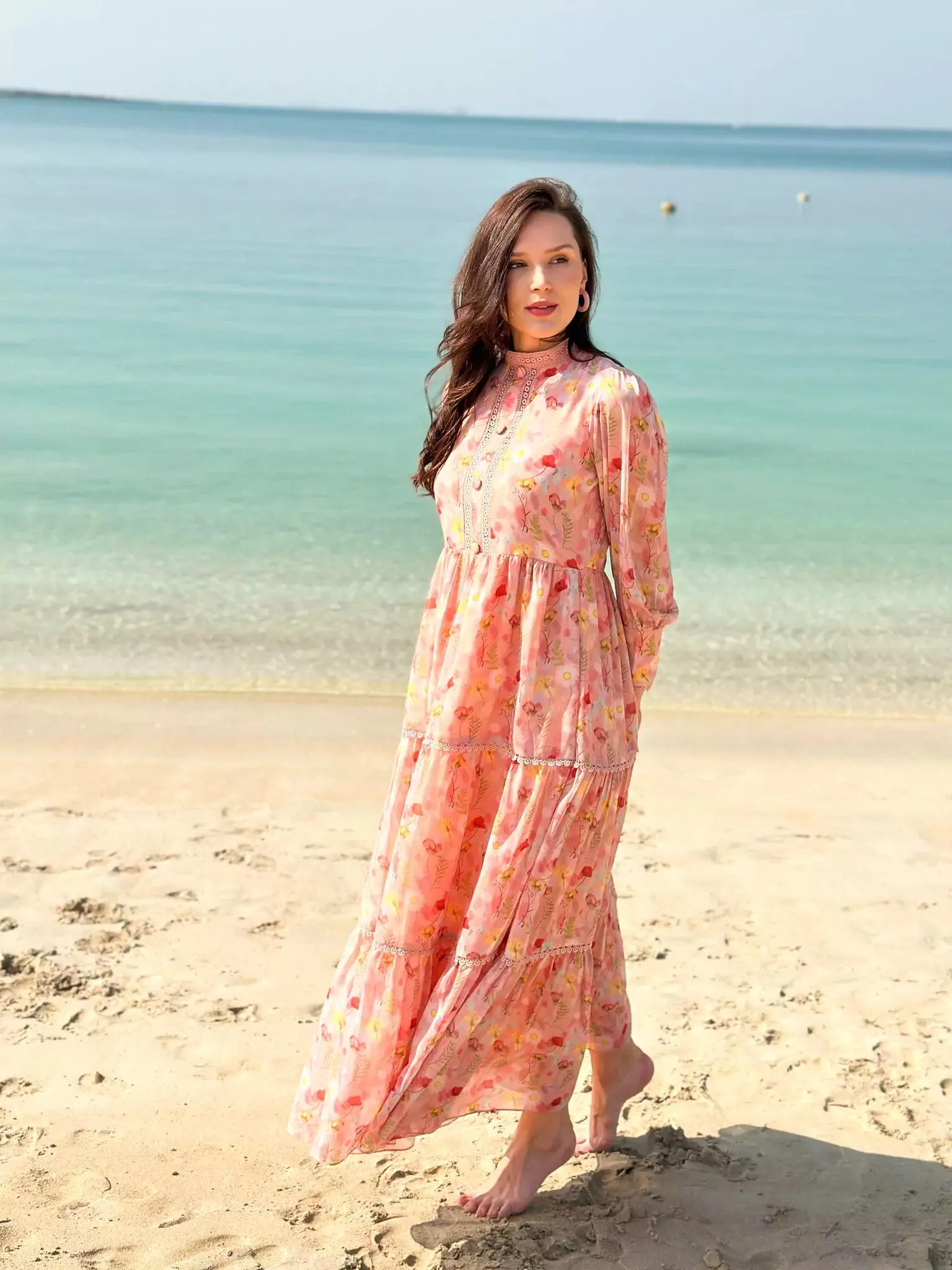 Hannah Lace Pastel Pink Floral Long Dress
