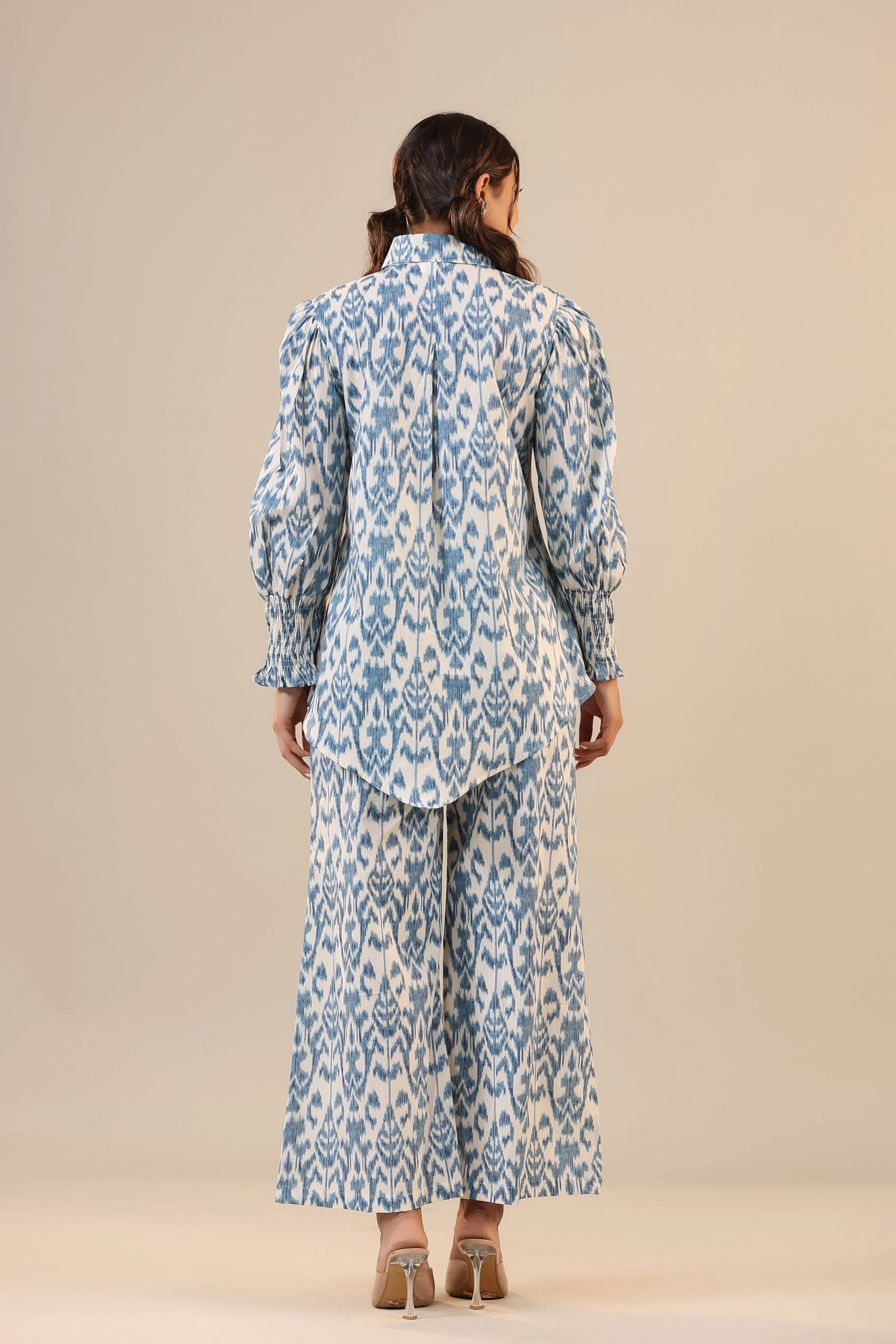 Ikat on Off White Cotton Collared Co ord Set