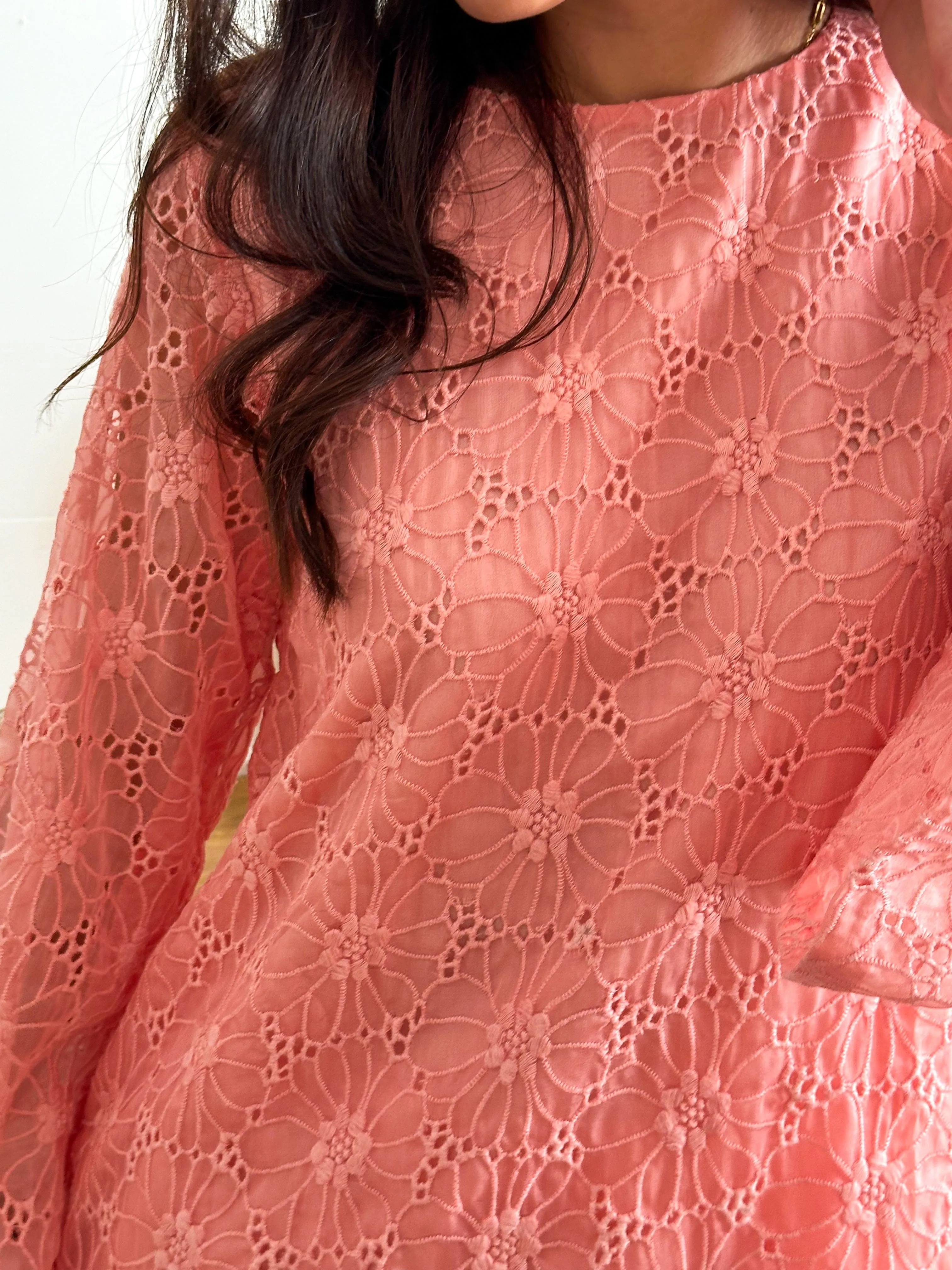 Madelyn Peach Embroidered Co Ord Set