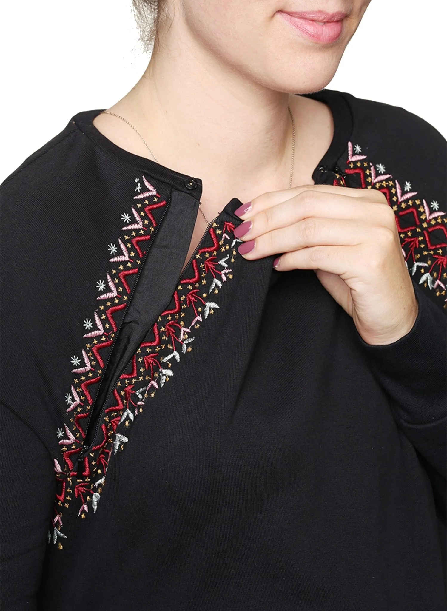 Maternity & Nursing Embroidered Blouse - Black
