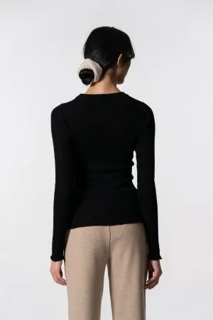 Merino Fitted Rib Sweater in Black