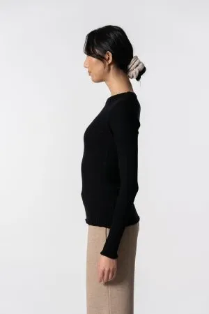 Merino Fitted Rib Sweater in Black