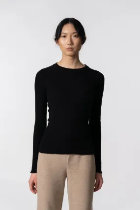 Merino Fitted Rib Sweater in Black