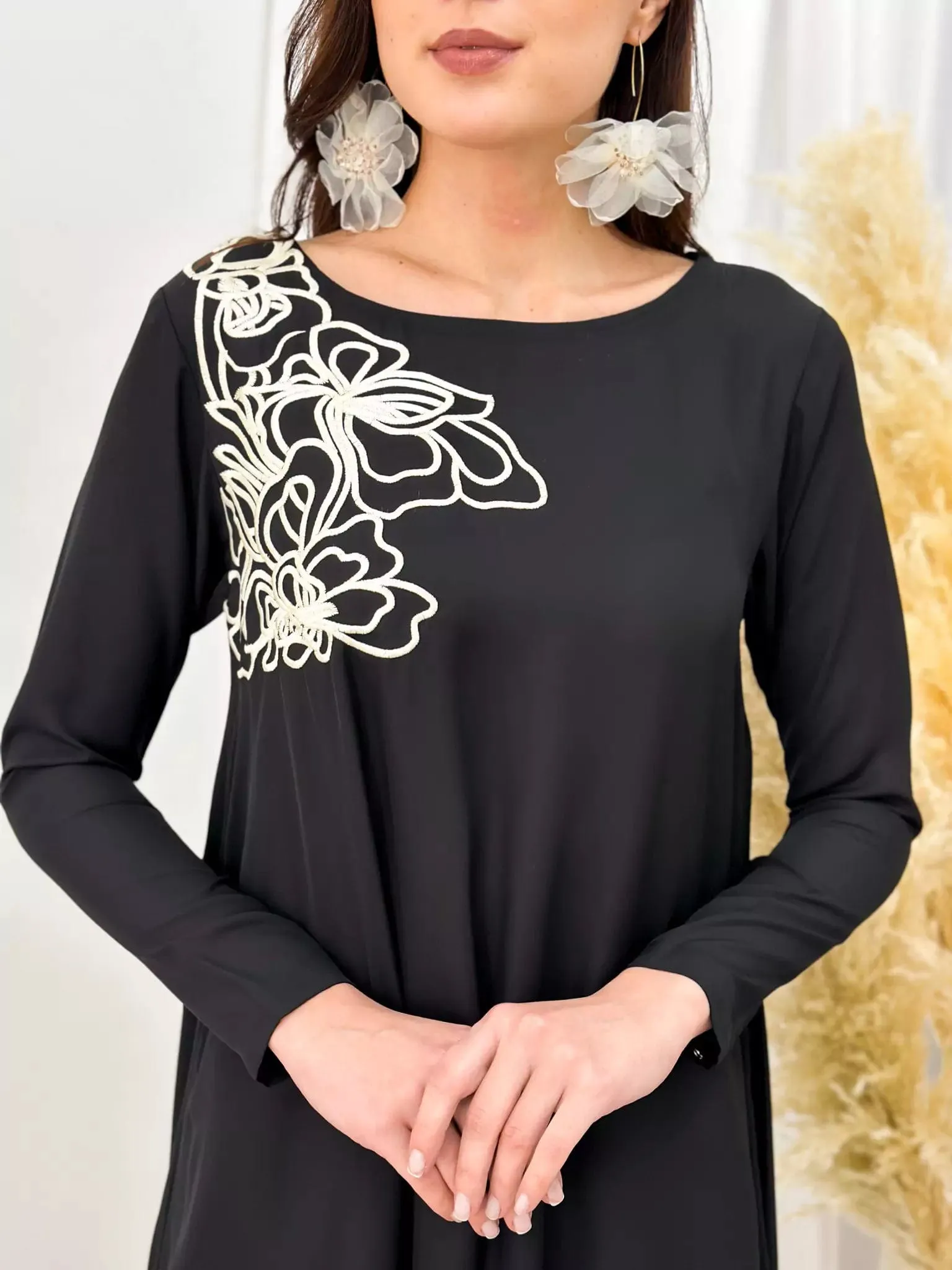 Miguel Long Embroidered Dress