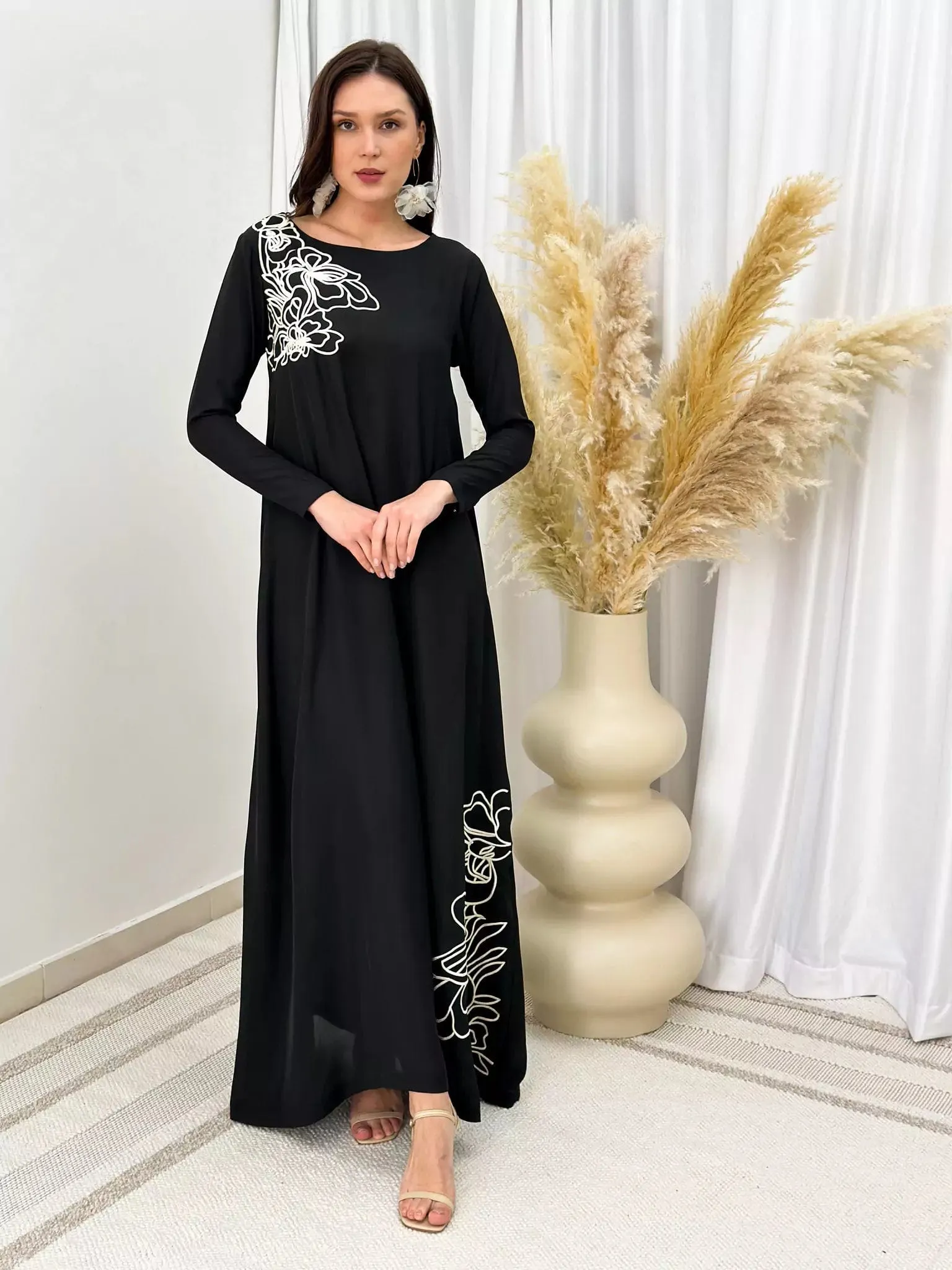 Miguel Long Embroidered Dress