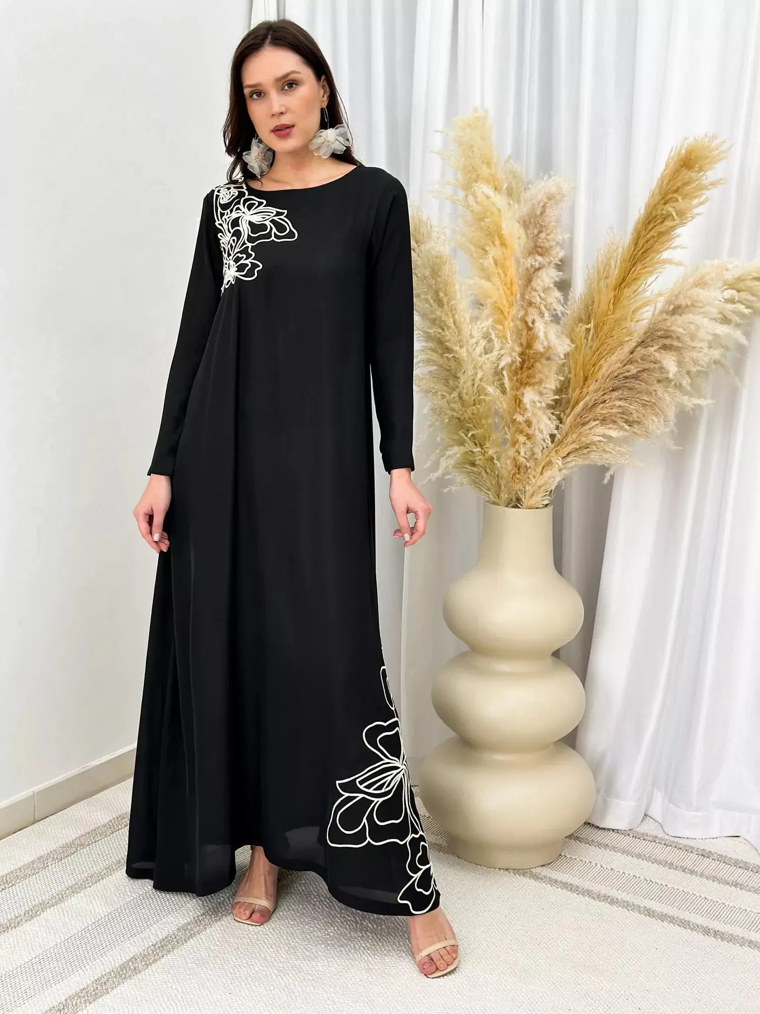 Miguel Long Embroidered Dress