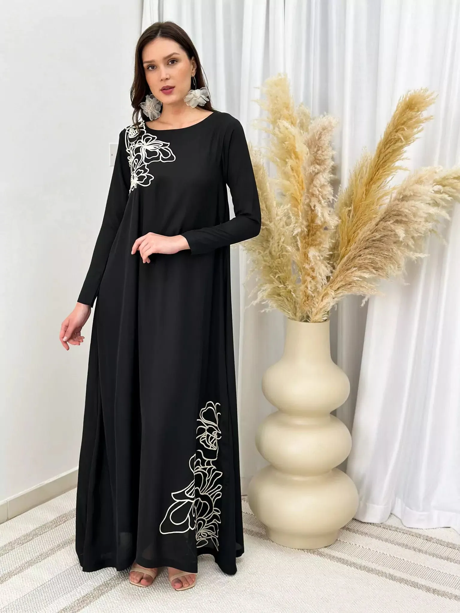 Miguel Long Embroidered Dress