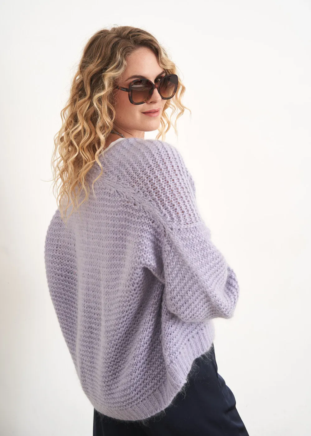 MINA CHUNKY KNIT CARDIGAN  - LILAC