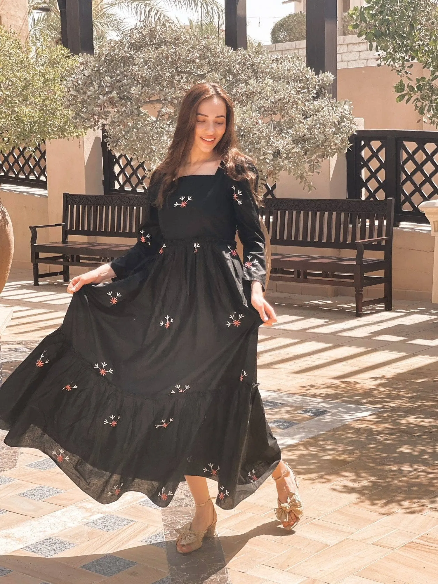 Nova Black Embroidered Dress