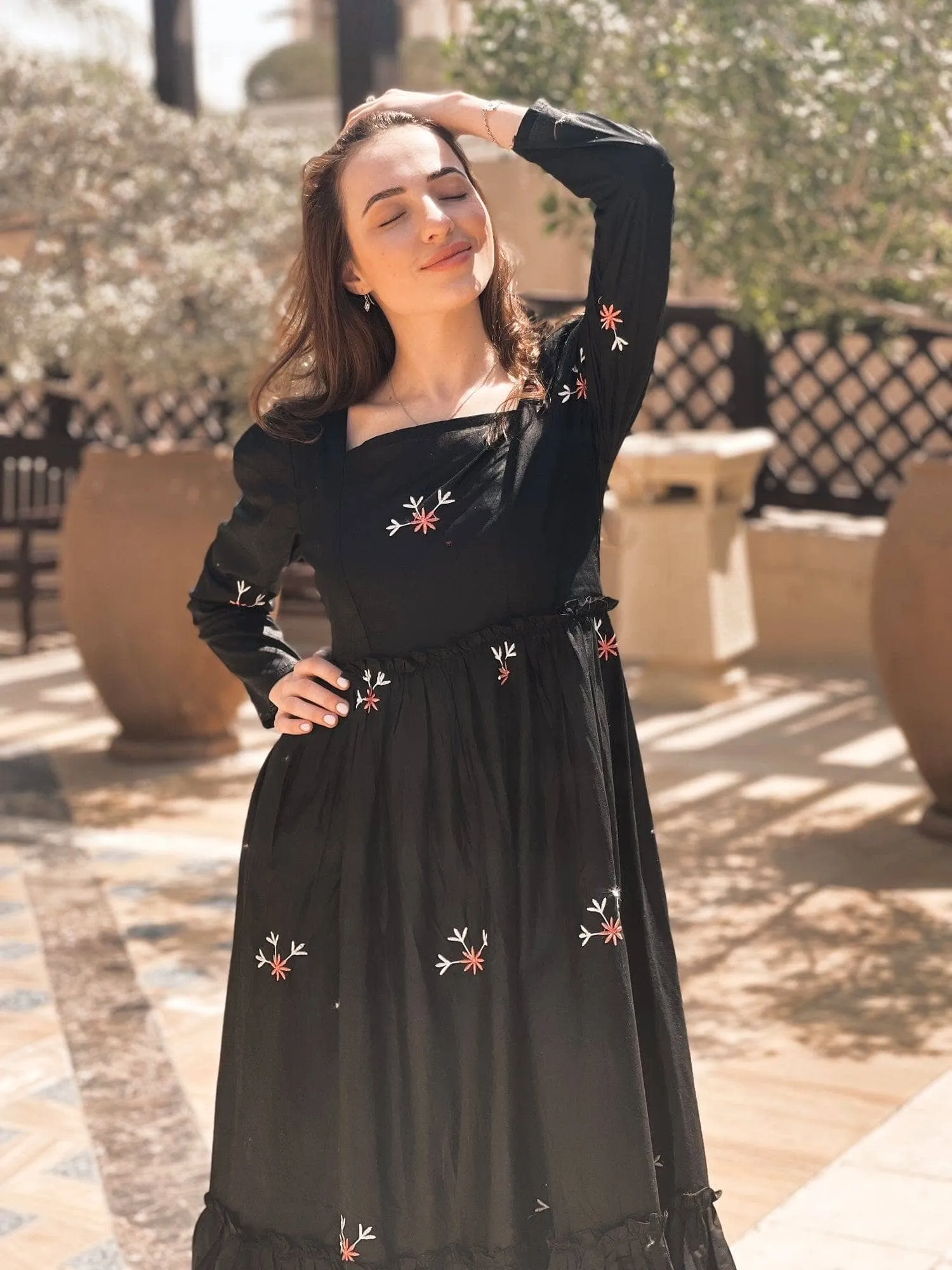 Nova Black Embroidered Dress