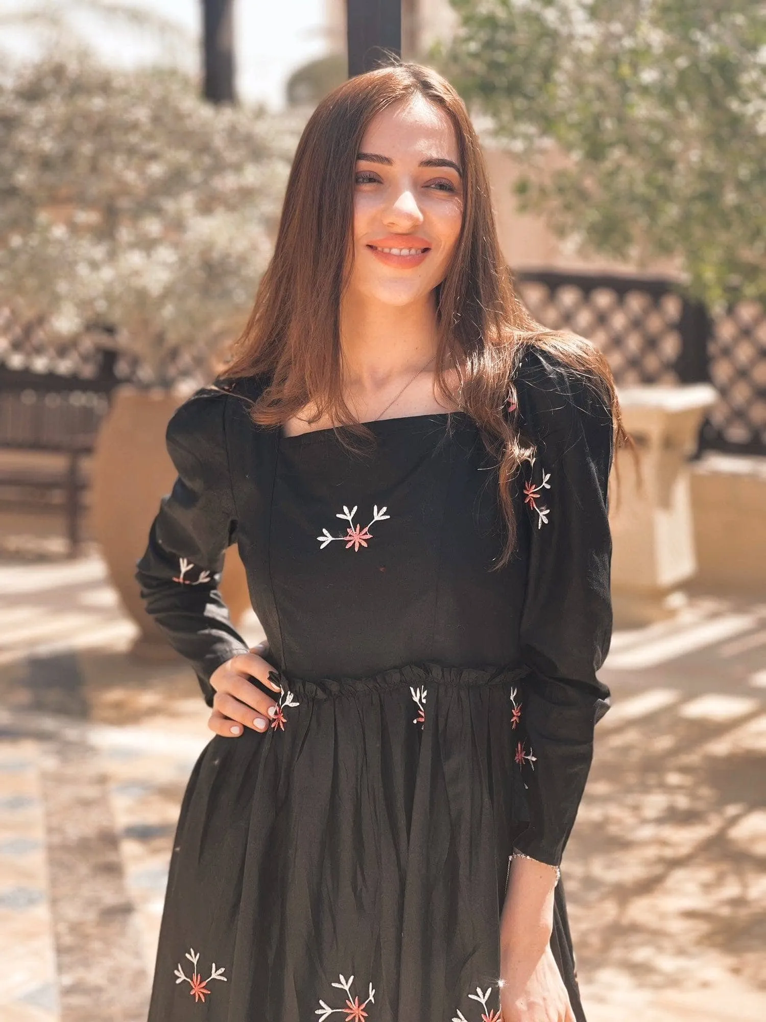 Nova Black Embroidered Dress