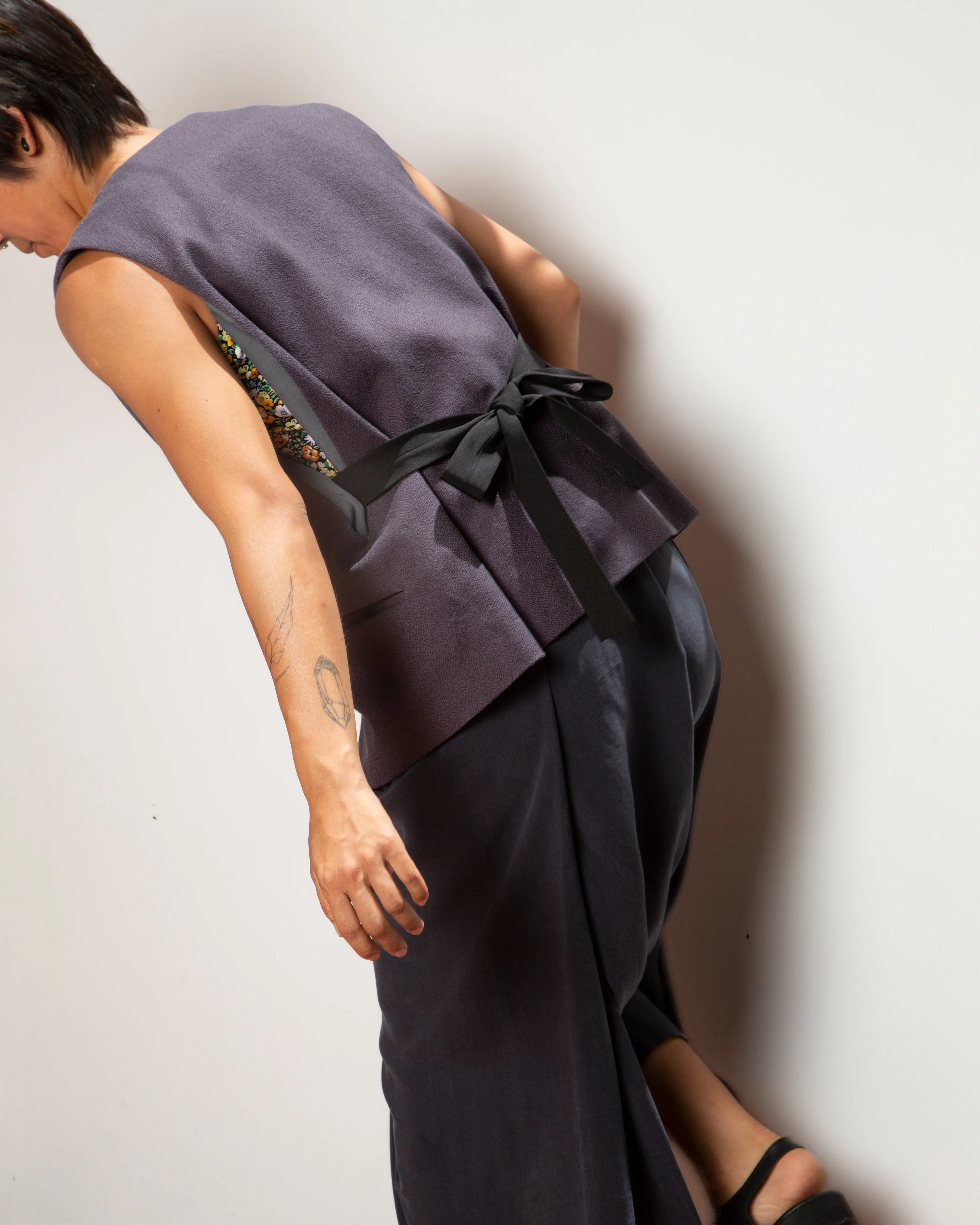 Piece of Vein One-Button Vest w/ Tie in Charcoal Grey