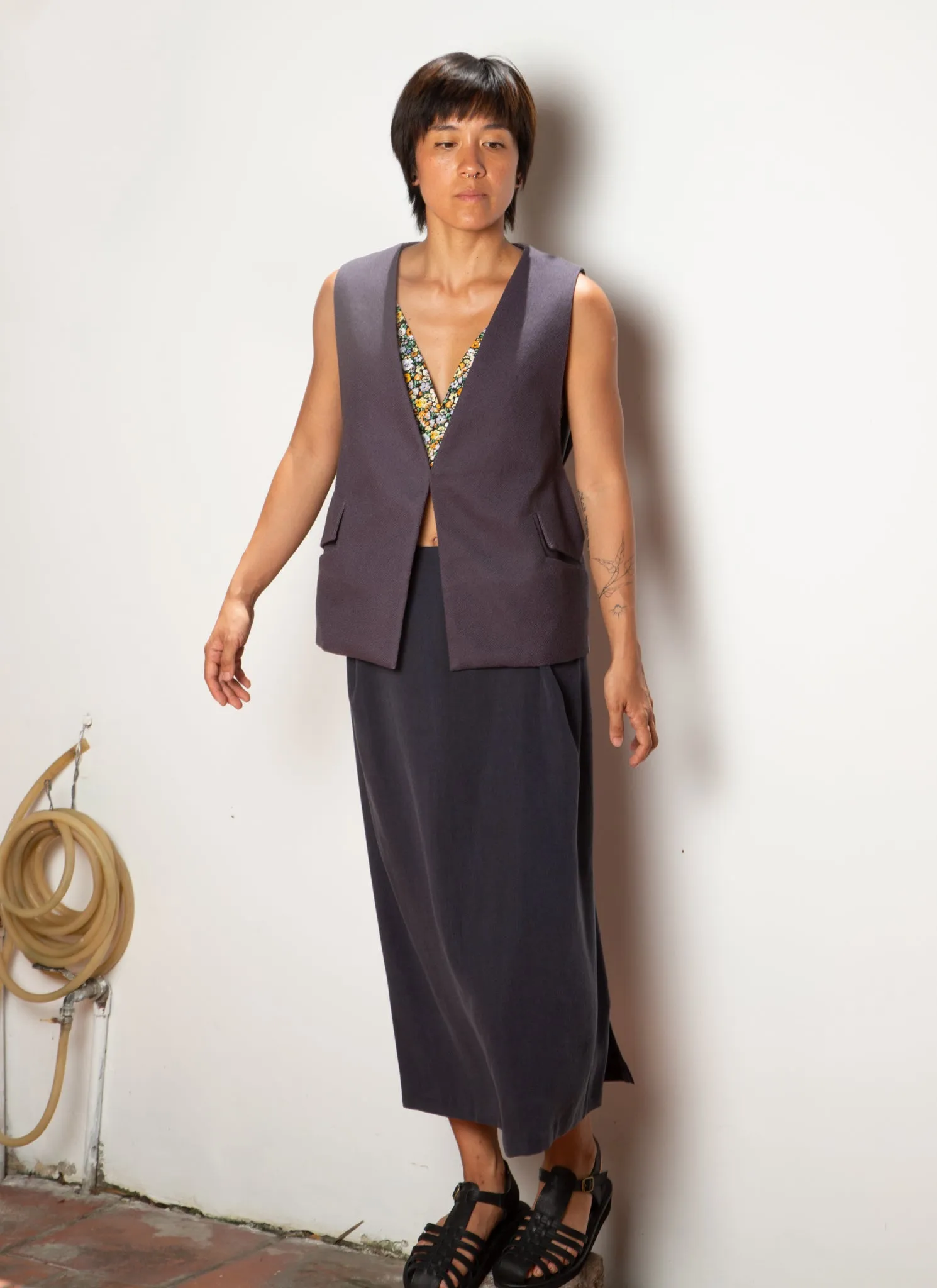 Piece of Vein One-Button Vest w/ Tie in Charcoal Grey