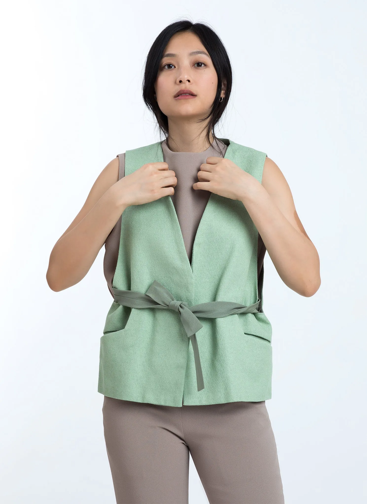 Piece of Vein One-Button Vest w/ Tie in Mint Green