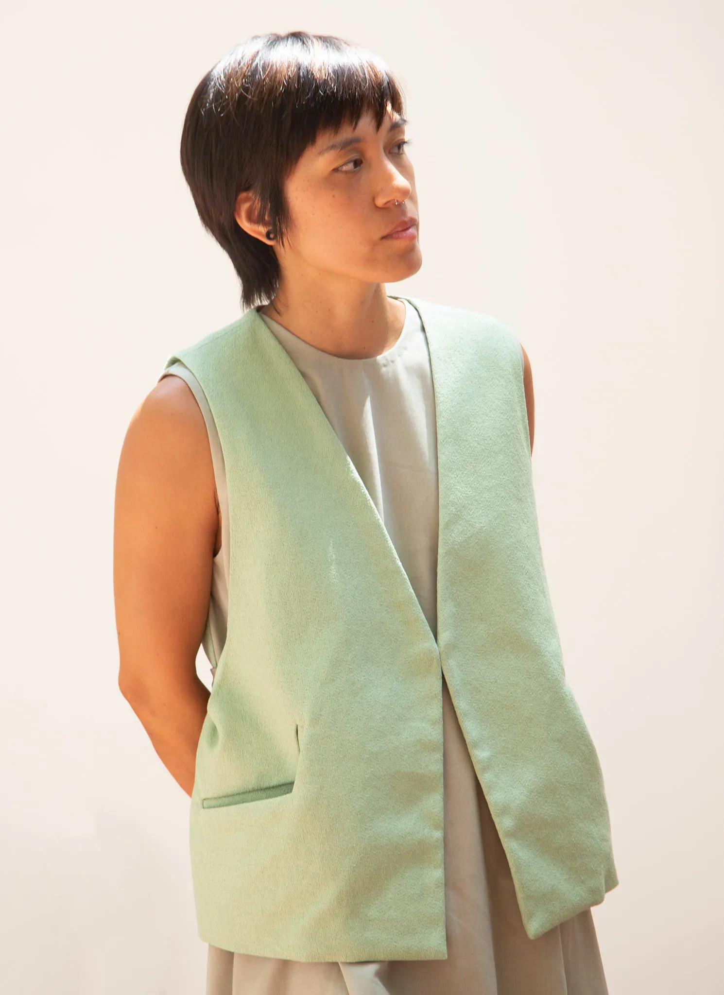 Piece of Vein One-Button Vest w/ Tie in Mint Green
