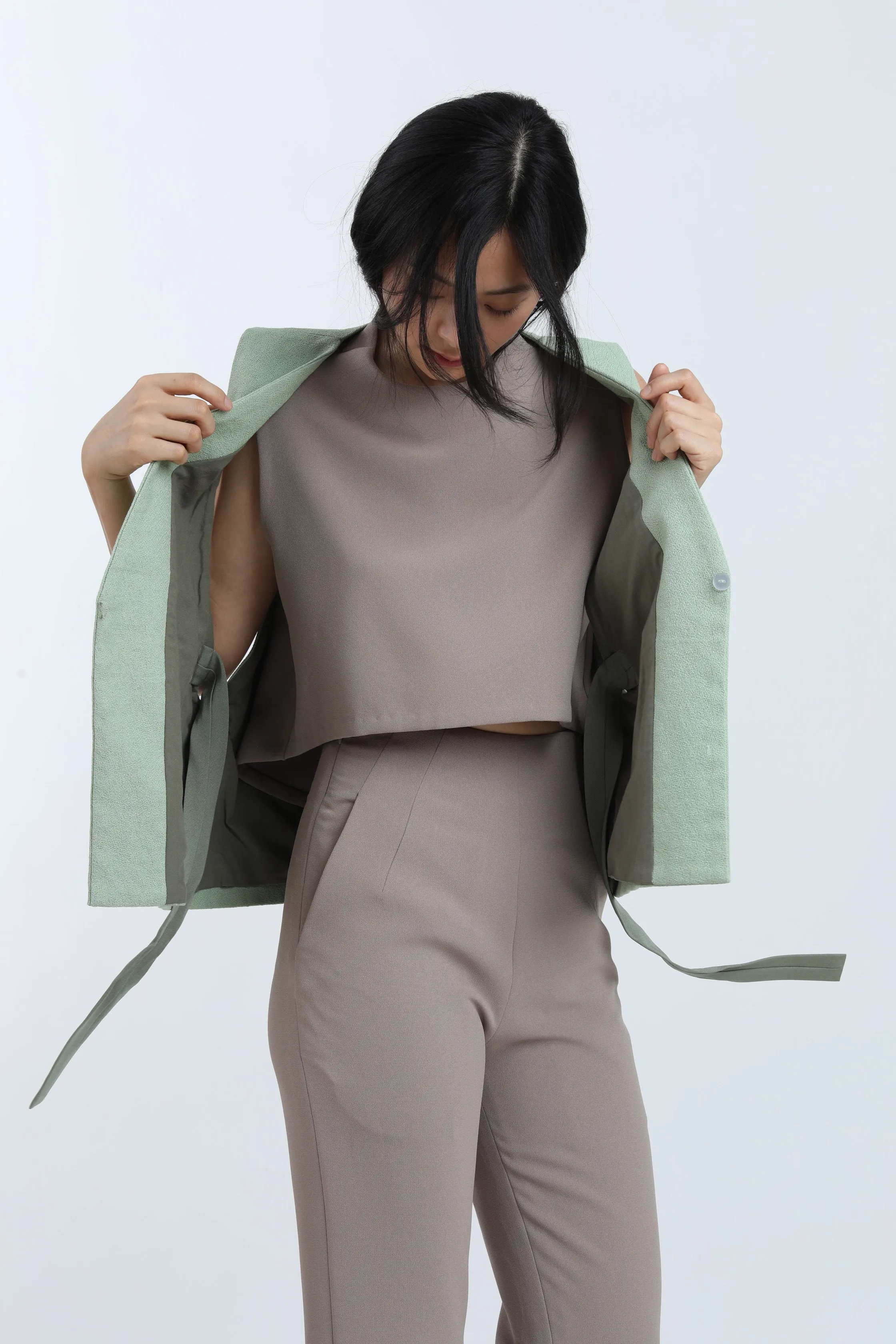 Piece of Vein One-Button Vest w/ Tie in Mint Green
