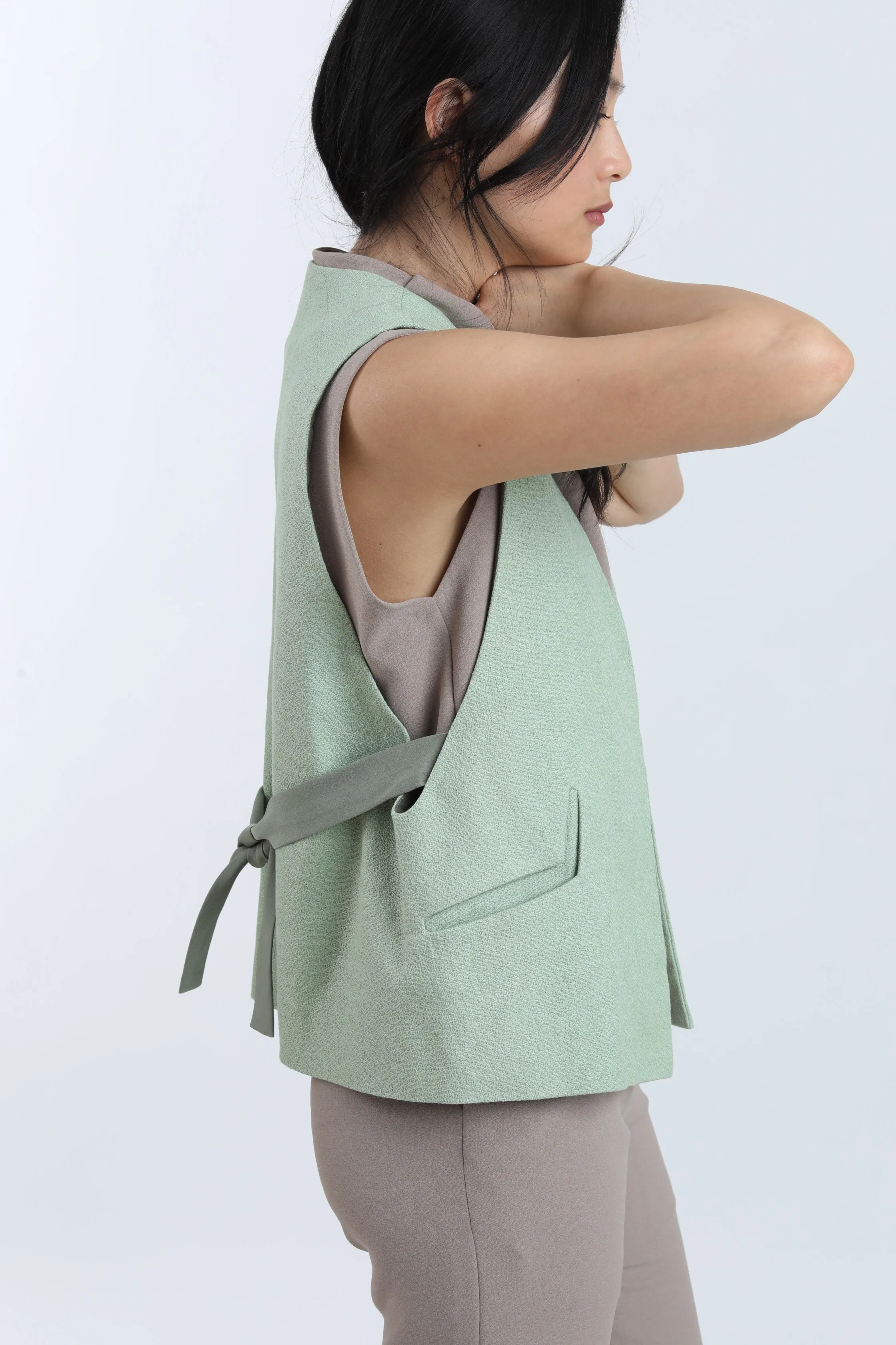 Piece of Vein One-Button Vest w/ Tie in Mint Green