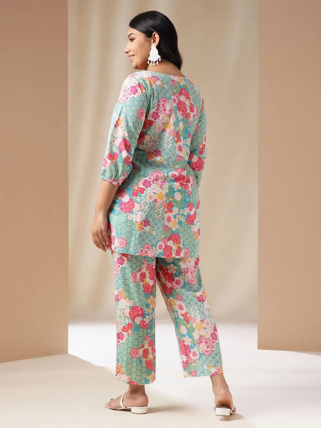 Plus Size Multicolor Cotton Ethnic Motifs A-Line Co-ord Set