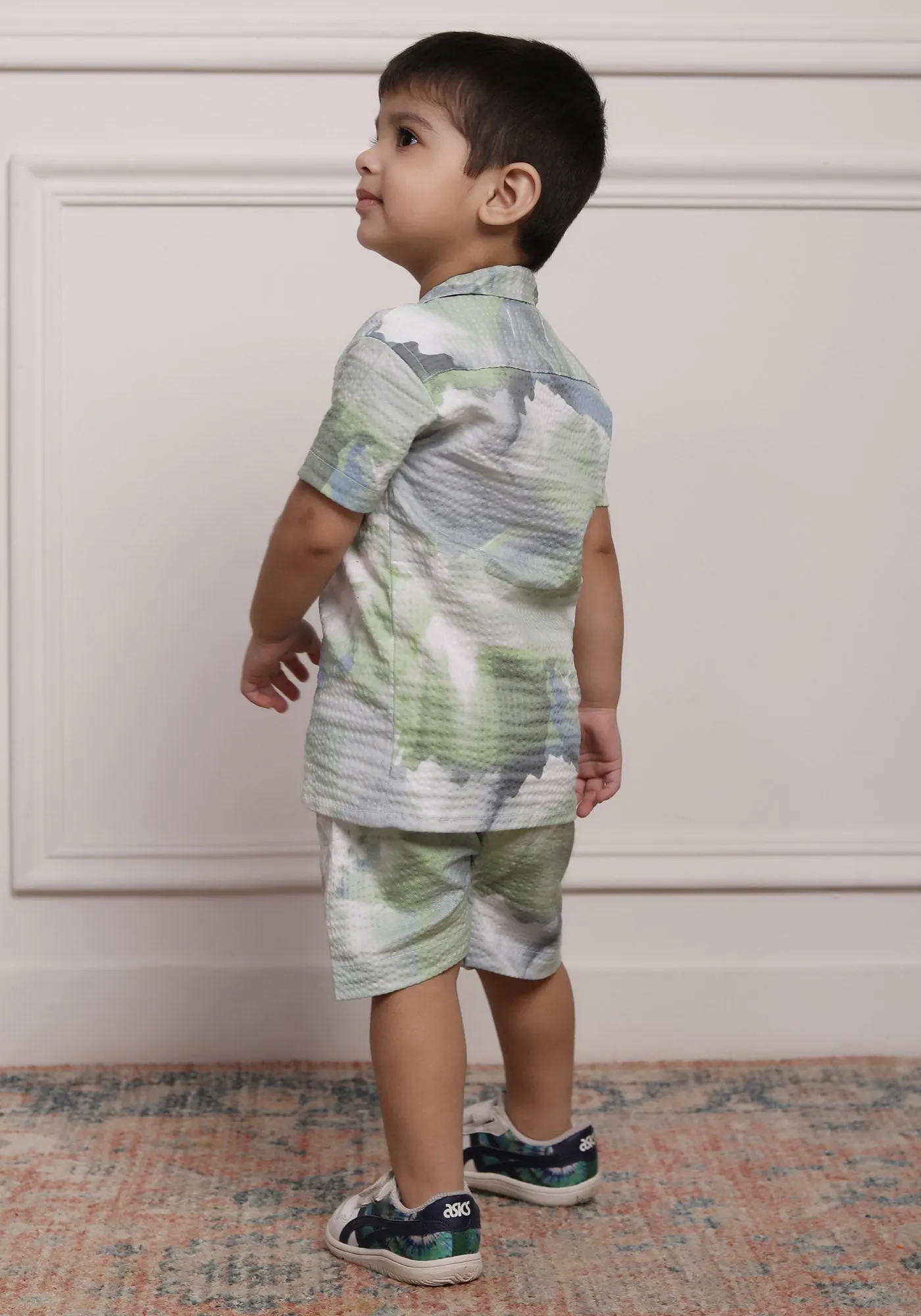 Polka Tots Cotton Half Sleeves Shirt With Shorts/Co-ord - White