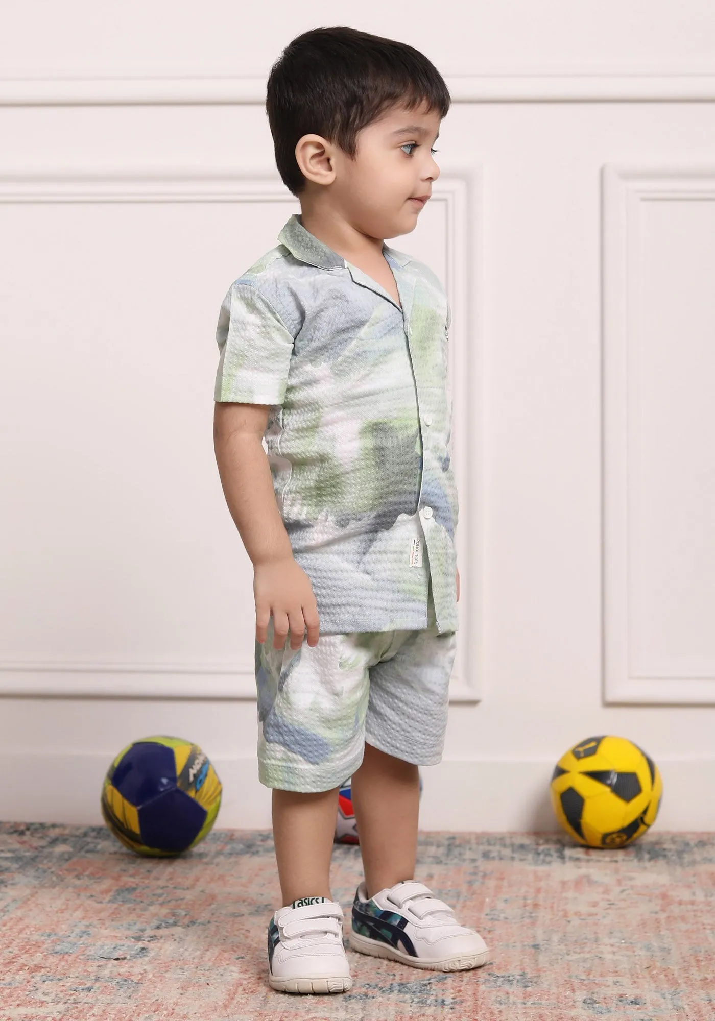 Polka Tots Cotton Half Sleeves Shirt With Shorts/Co-ord - White