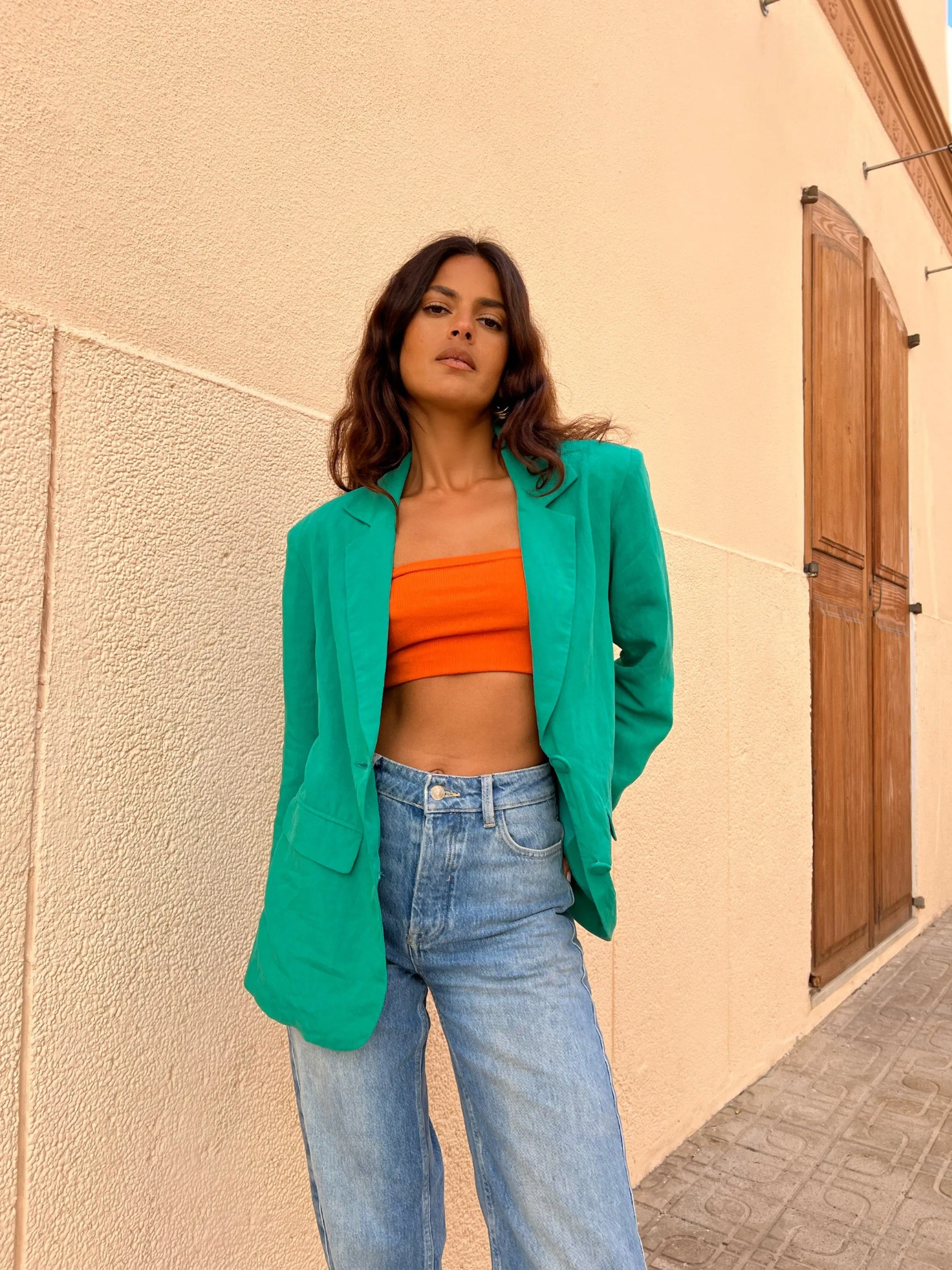 Tatiyana Linen Blazer In Vivid Green