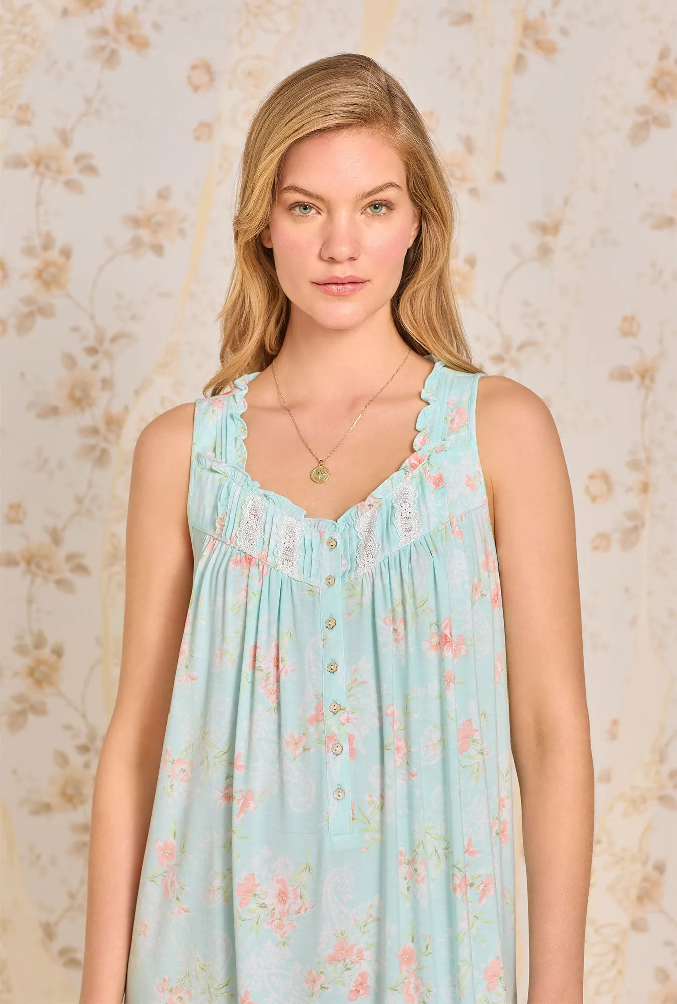 Tencel™  Aqua Wildflower "Eileen" Knit Nightgown