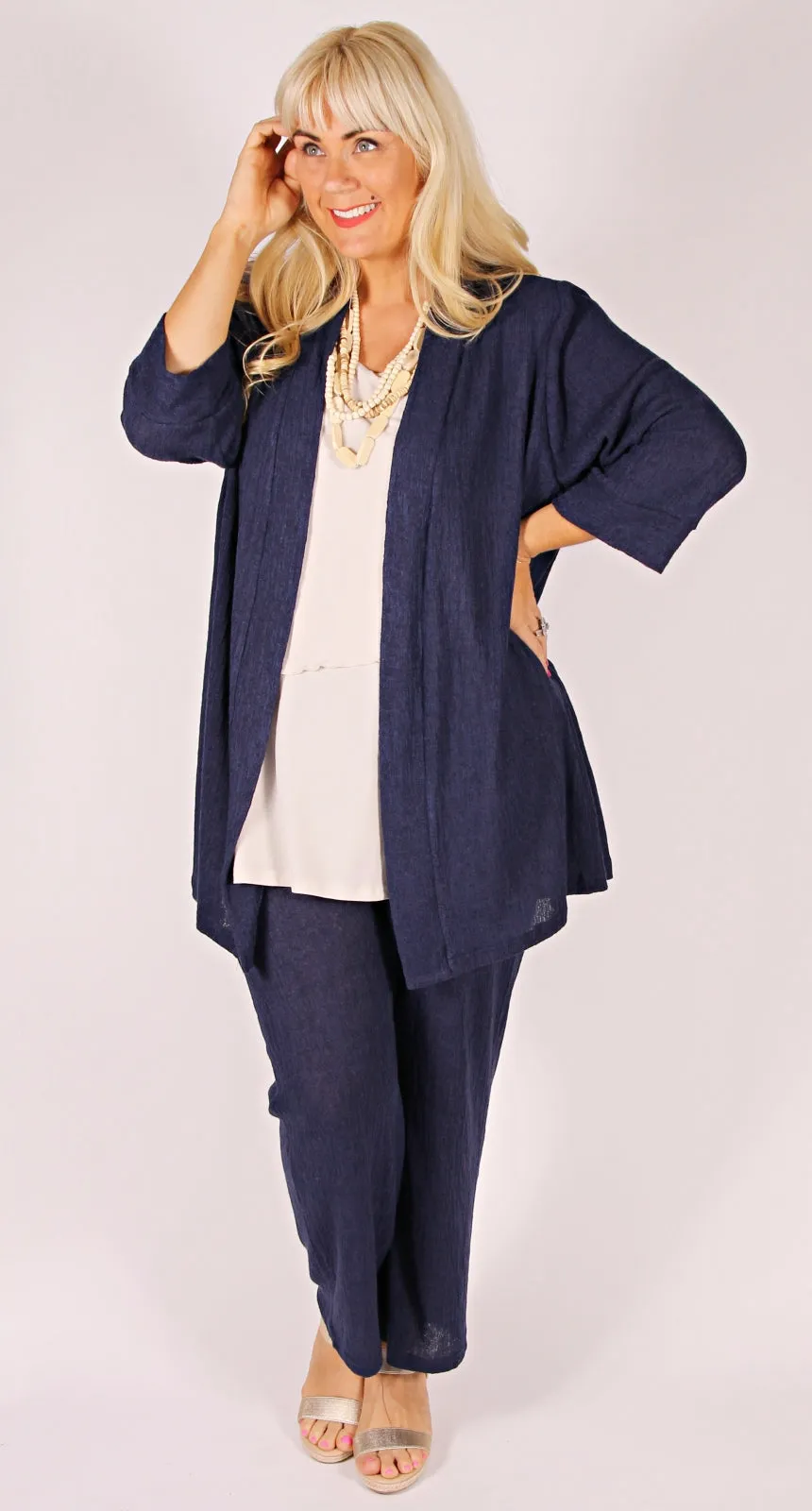 Textured Knit Wide Leg Pant Navy