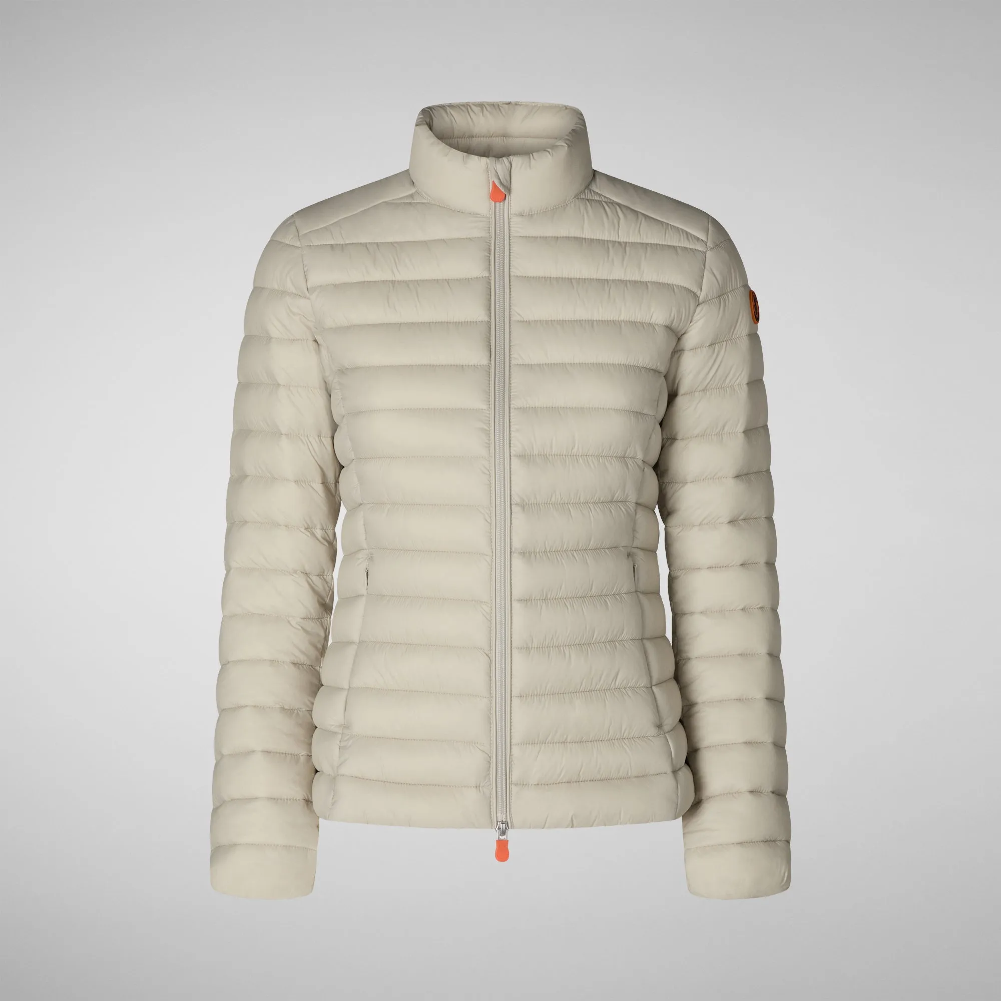 Woman's animal free puffer jacket Carly in rainy beige